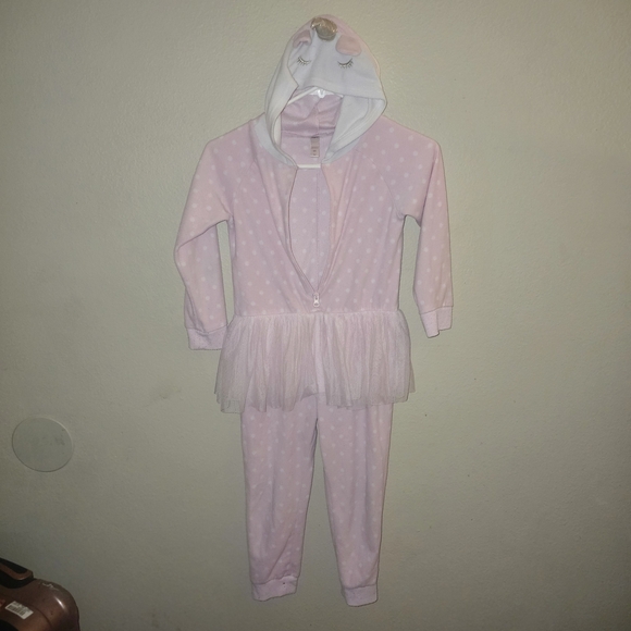 Pink Polka Dot Hooded Pajama Set with Tulle Skirt - Picture 1 of 11
